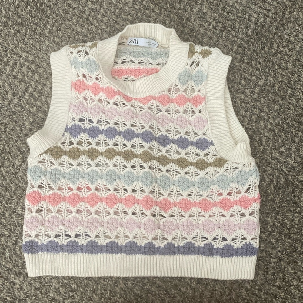 Zara Open Crochet Pastel Sweater Vest, Size S